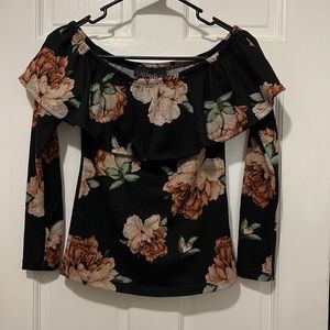 Flower off shoulder sweater